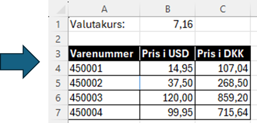 Beregn valutakurs i Excel