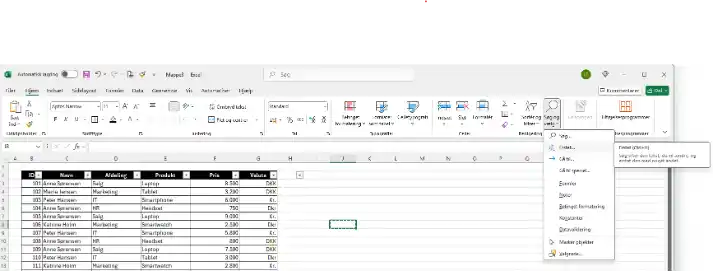 Søg og erstat funktion i Excel