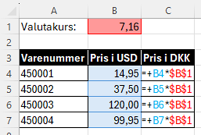 Dollartegn i Excel